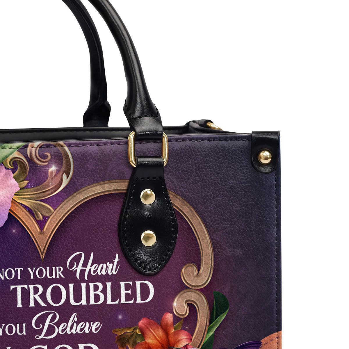 Personalized Christian Leather HandBag with Bible Verse John 14:1, Custom Name Handbag, Religious Gift for Women, Faith Purse BLAF17